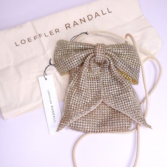 LOEFFLER RANDALL NWT Violet Oversized Bow Crossbody Bag Gold Metal Mesh - Picture 1 of 8